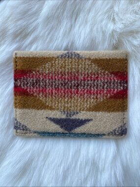 Pendleton Wool Card Holder in Beige, Brown & Red Plaid